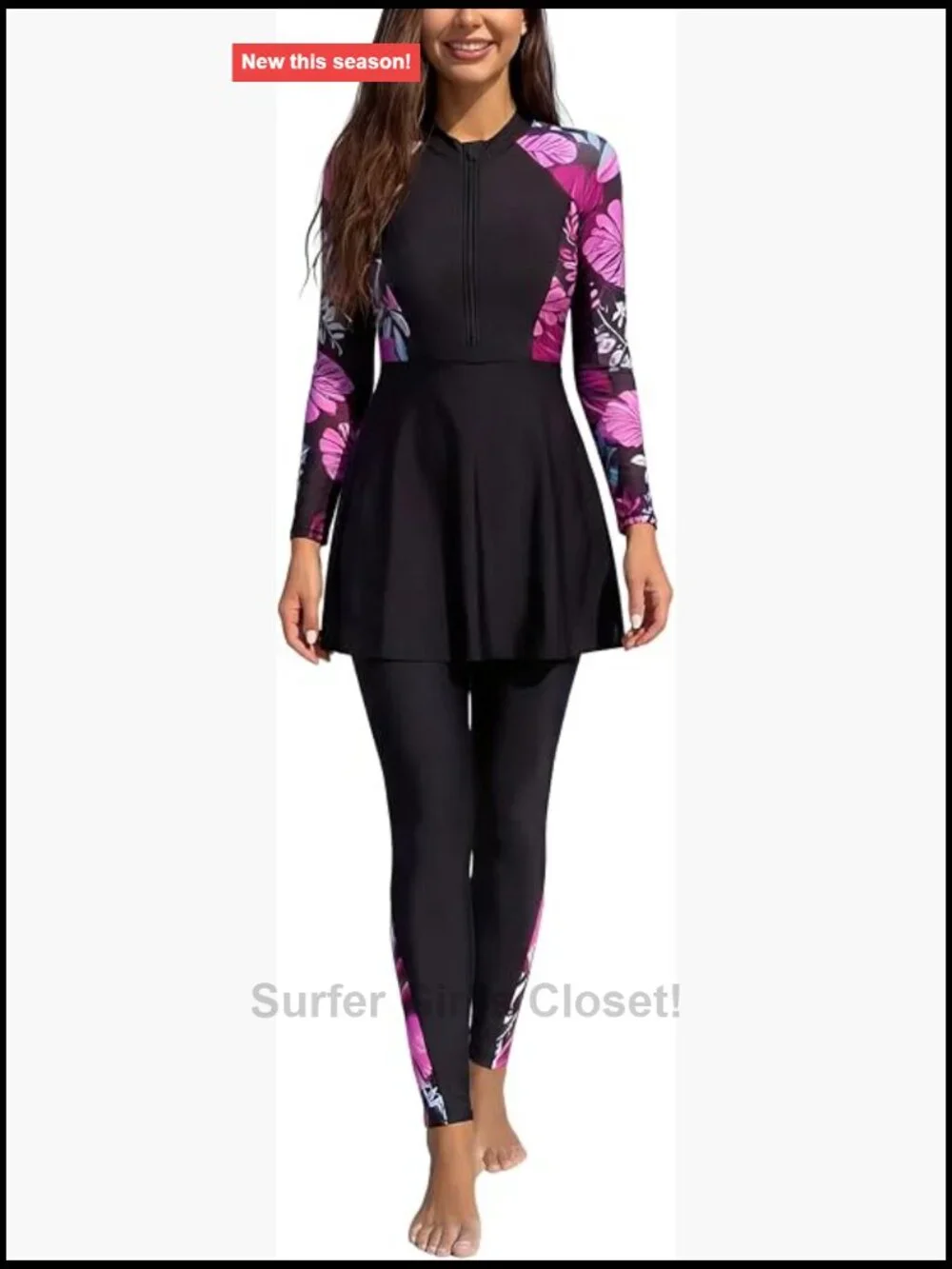 Women Burkini Muslim Swimsuit Long Sleeve Rash Guard Full Cover Modest Beachwear